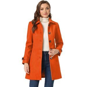 Winter Peter Pan Collar Mid-thigh A-line Single Breasted Pea Coat Orange